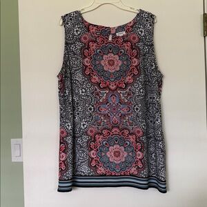 Westport Sleeveless Top with Red, Black, Blue and Red Pattern